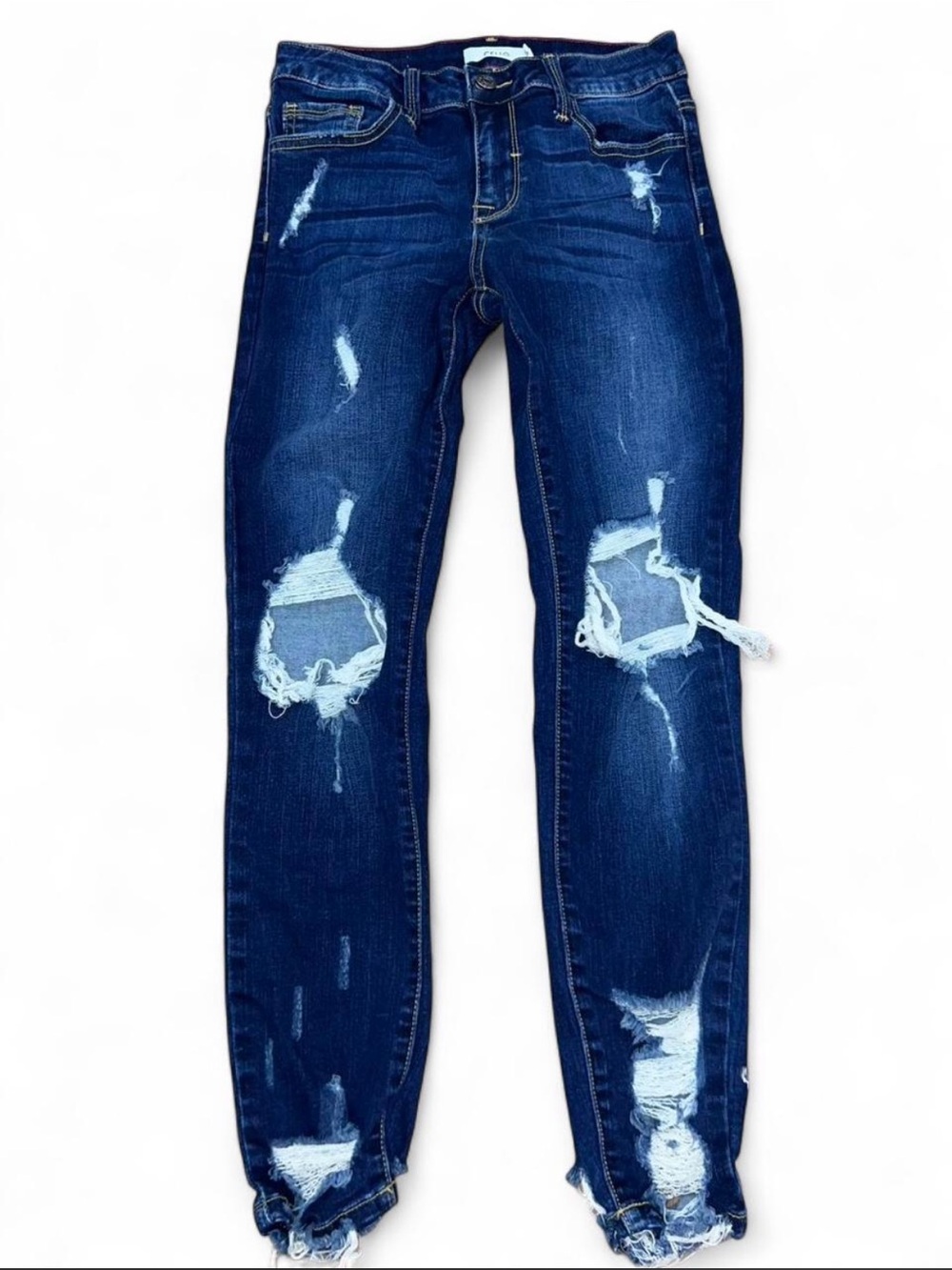 CELLO Distressed Skinny Jeans Womens Size 5/26 Dark Wash Ripped Stretch Denim